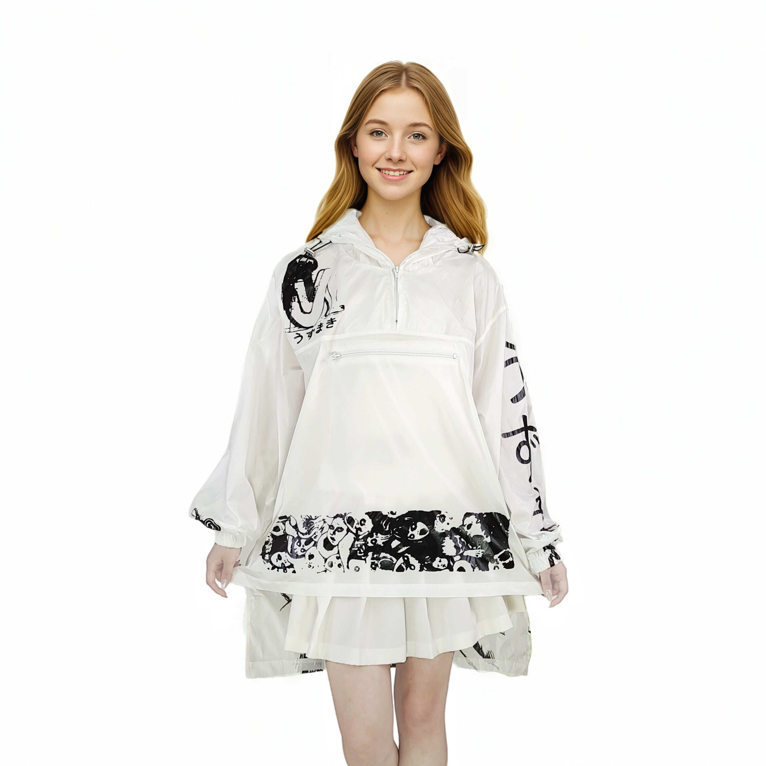 Harajuku Gothic Anime Windbreaker Jacket Spiral Uzumaki Manga Print Oversized Kawaii Streetwear Tops
